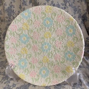 VTG Spring Pastel Floral Lace Handmade 10.5" Textured Plate Signed